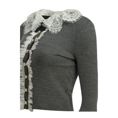 MAYFEYR - Self Portrait - Sweater With Lace Collar - PF26134CGRGREY