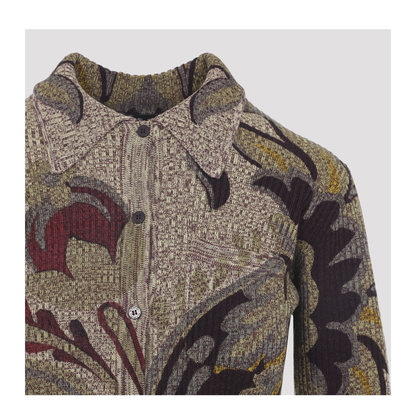 RIBBED WOOL CARDIGAN DAFFODIL MOTIF