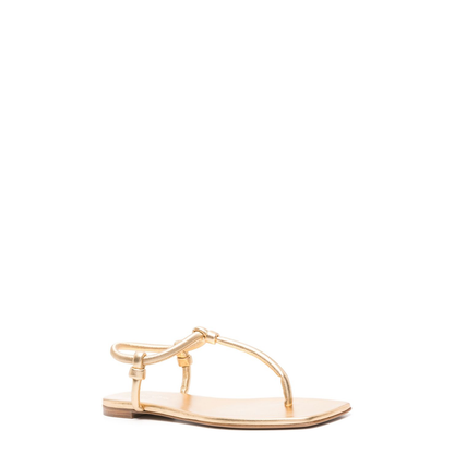 Gold-tone Nappa Leather Thong Sandals