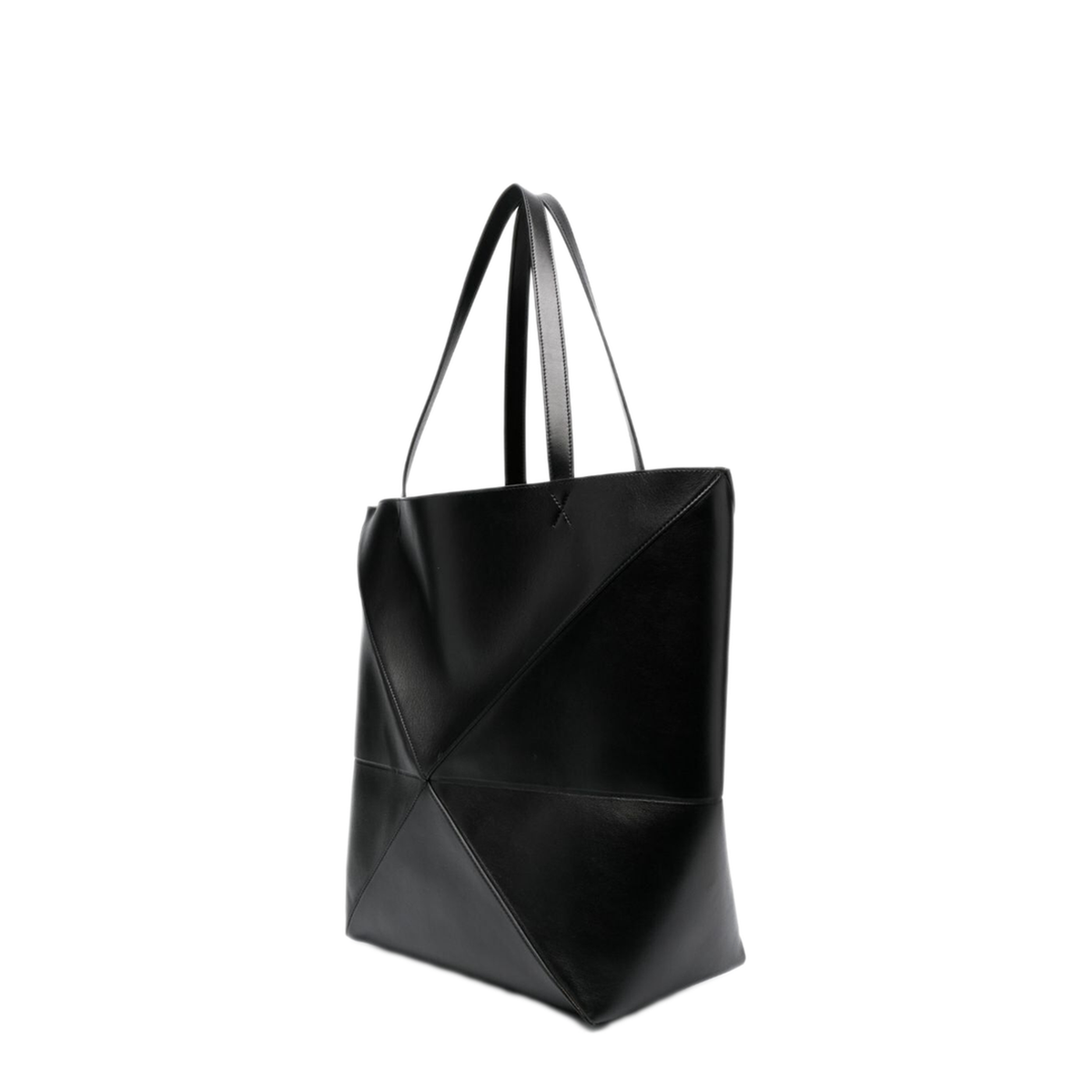 Puzzle Fold XL Shiny Calfskin Tote - Black