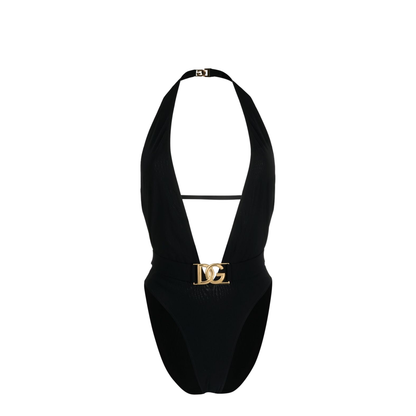 One-piece Swimsuit with Plunging Neck and Belt