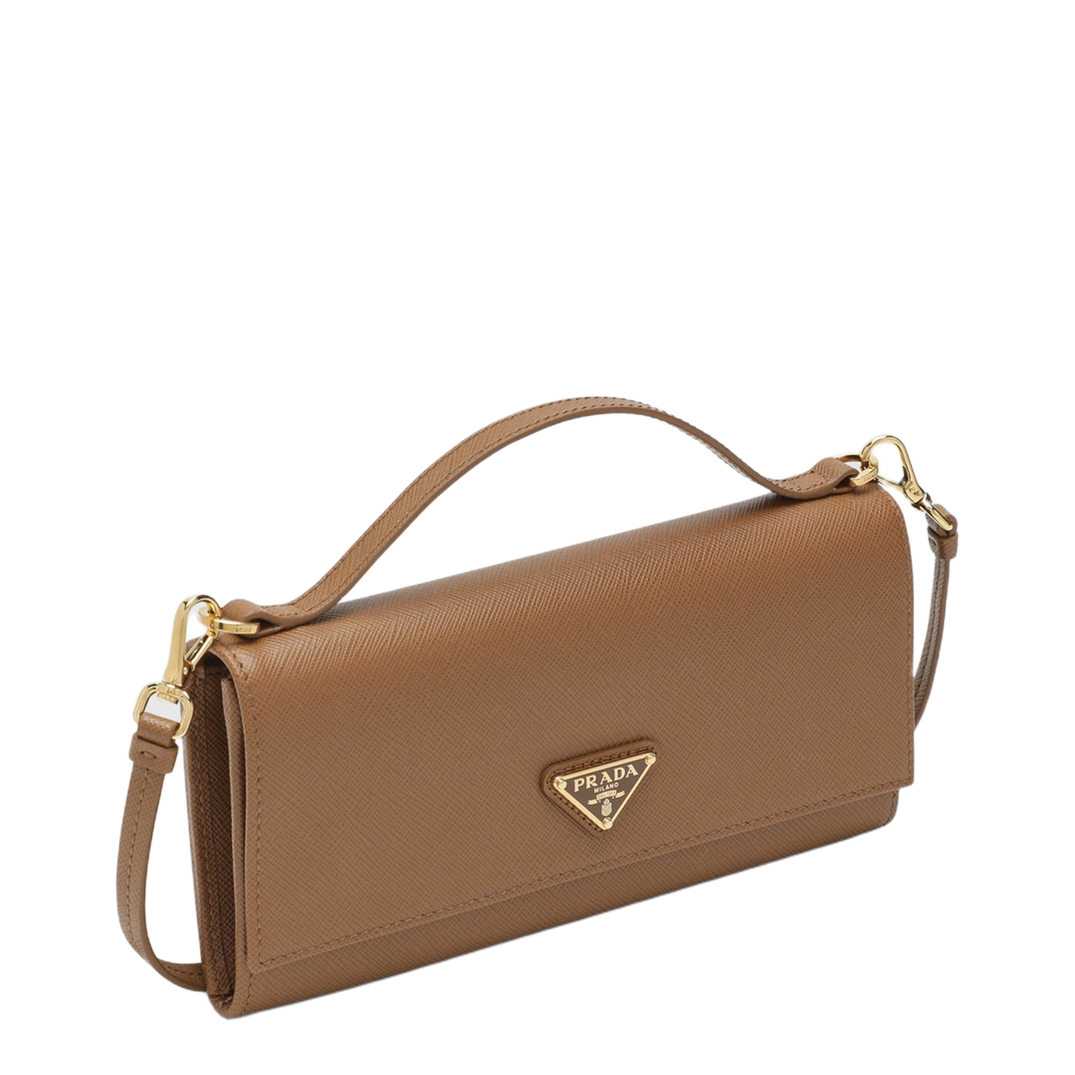 MAYFEYR - Prada - Caramel-Coloured Saffiano Leather Wallet With Shoulder Strap - 1MT042QHHF03BH