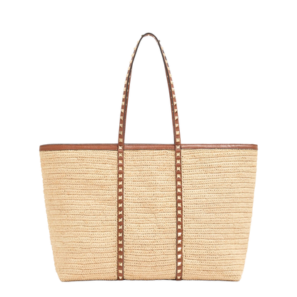 MAYFEYR - Valentino - Raffia Shopping Medium Rockstud Bag - 8W2B0R04UEN43S