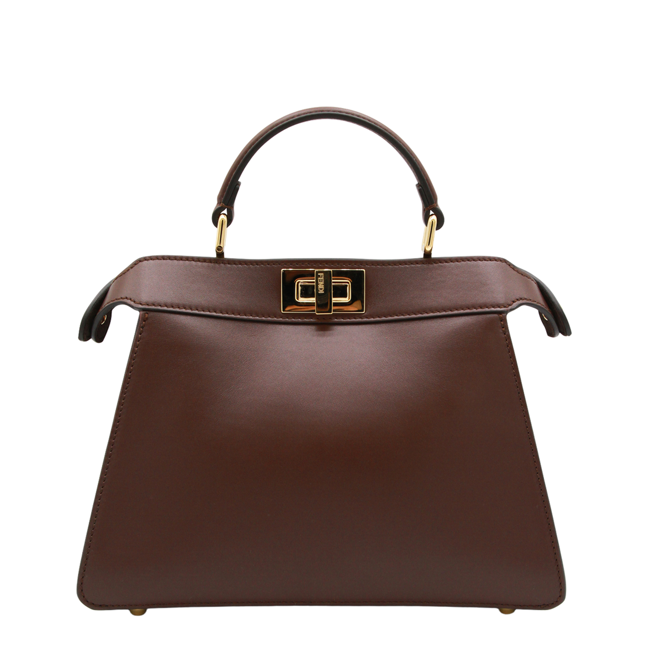 Peekaboo ISeeU Small Calf Leather Top Handle Bag - Mahogany Brown