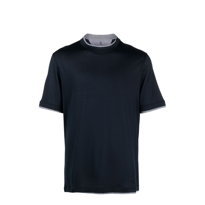 Short Sleeves Grey Contrast Crewneck Silk Trim