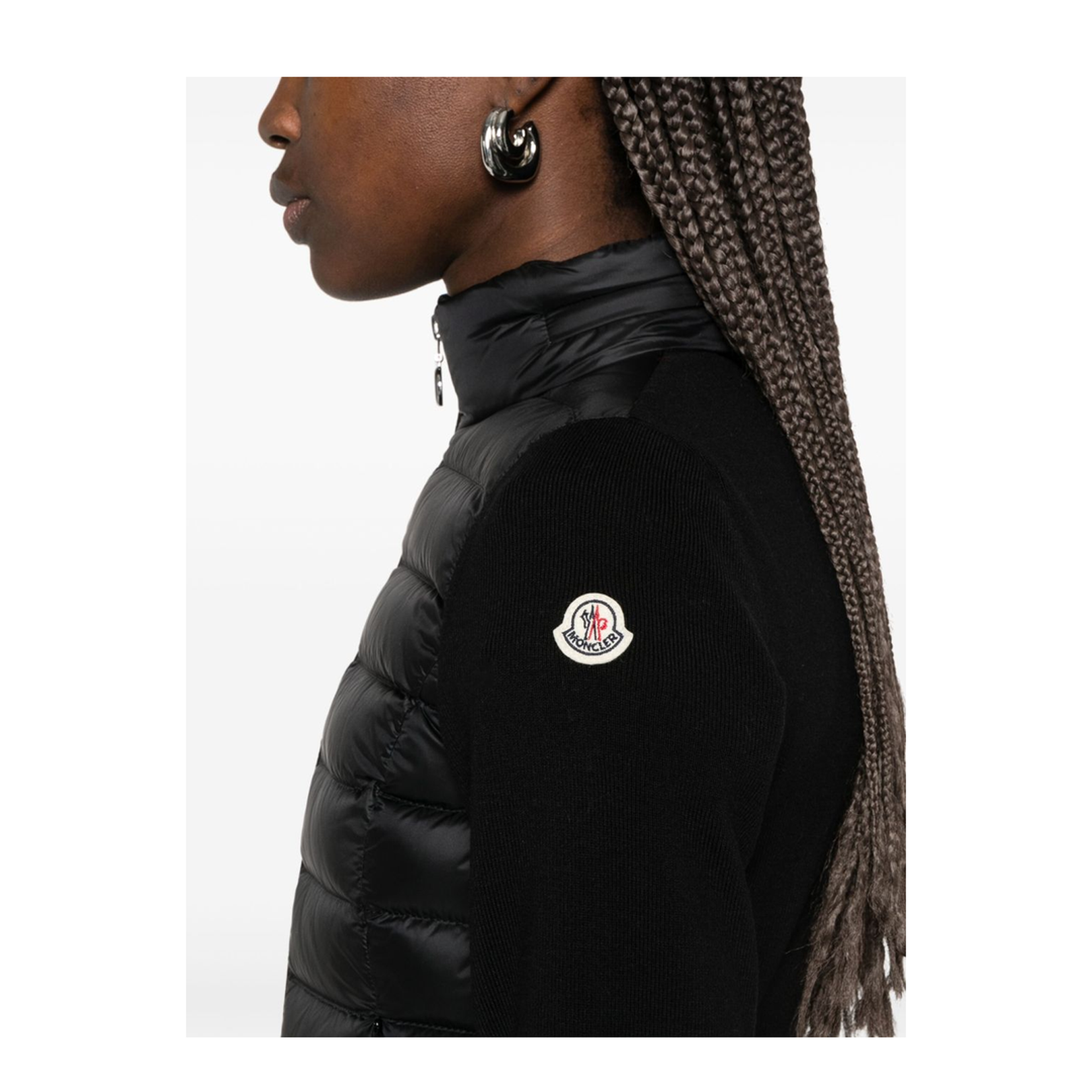 Black Padded Wool Zip-Up Cardigan