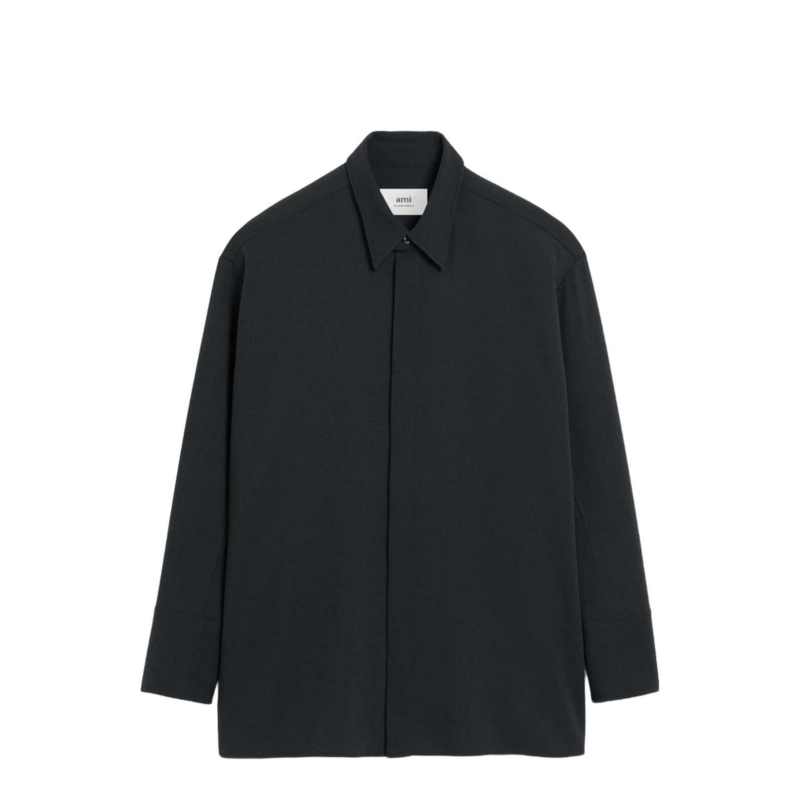 Anthracite Black Wool Long Oversized Side Slits Shirt