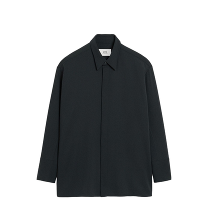 Anthracite Black Wool Long Oversized Side Slits Shirt