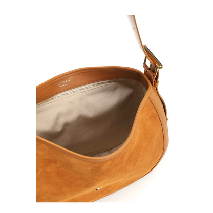 Adjustable Leather Shoulder Bag with Vintage Gold Metal T-Bar Closure