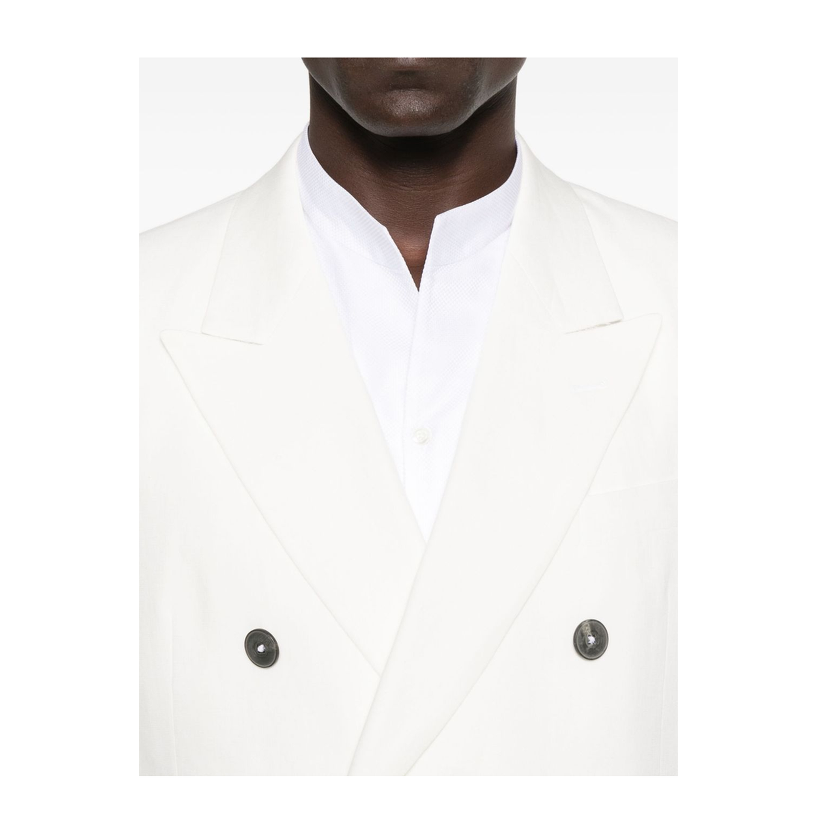 White Double-Breasted Button Fastening Long Sleeves Buttoned Cuffs Flap Pockets