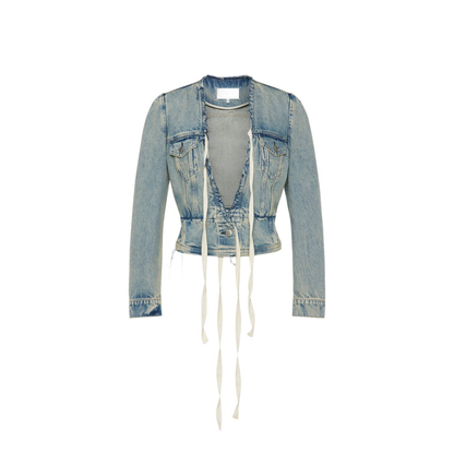Light Blue Cotton Denim Jacket With V-Neck