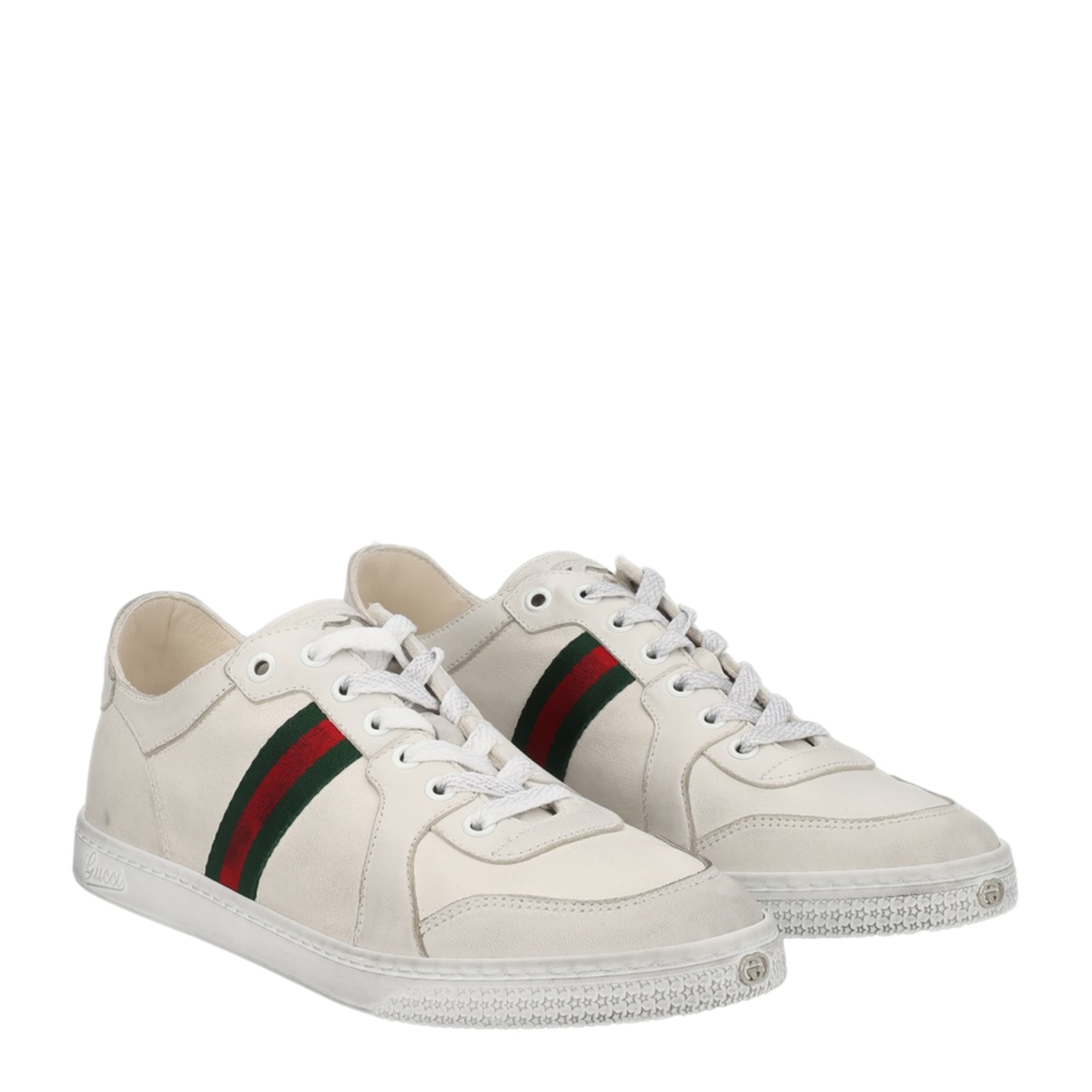 Stretch Low-Top Trainer in White Leather