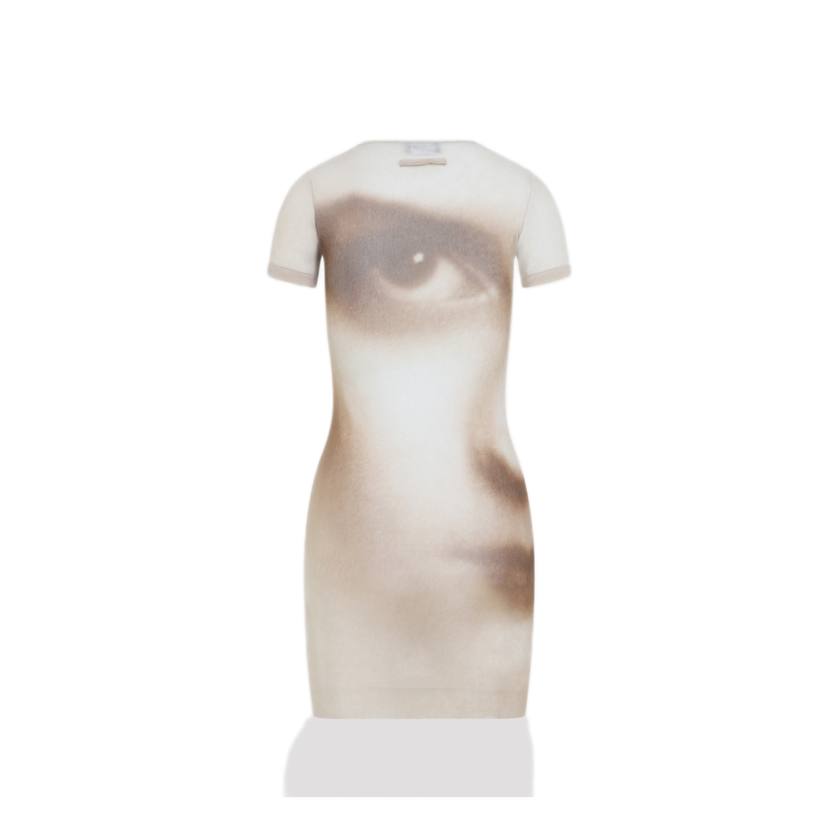 Printed Face Mesh Short Dress