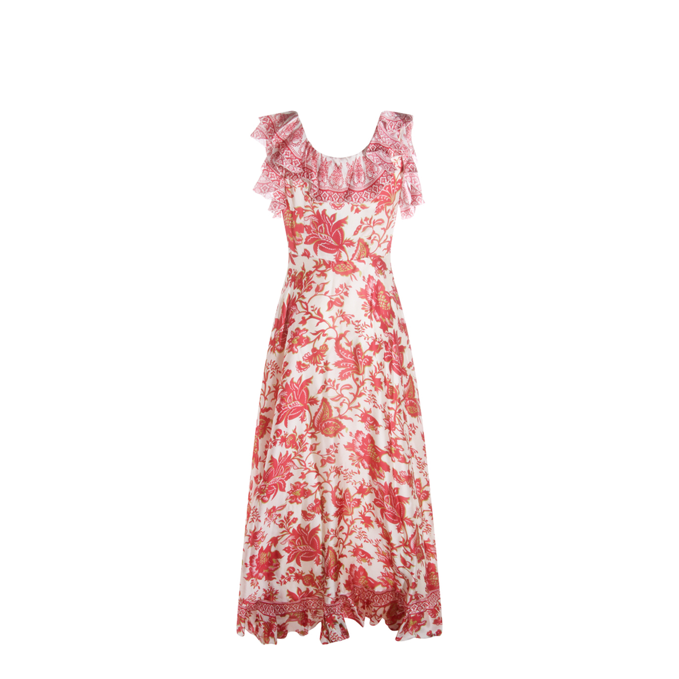 Floral Motif Silk Long Dress