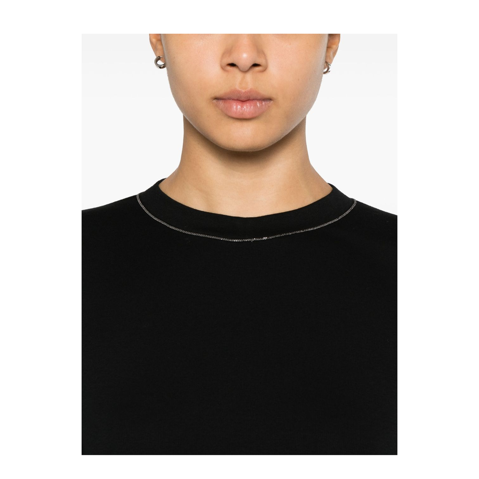Black Cotton Blend T-shirt with Monili Detail