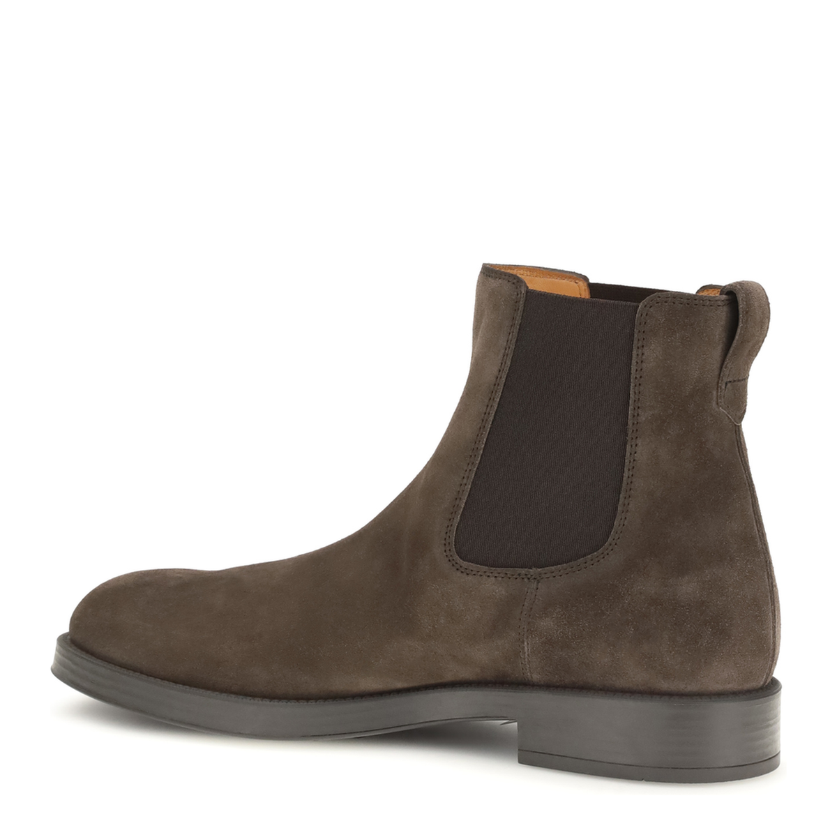 Coffee Brown Elasticated Side Panels Low Stacked Heel Round Toe