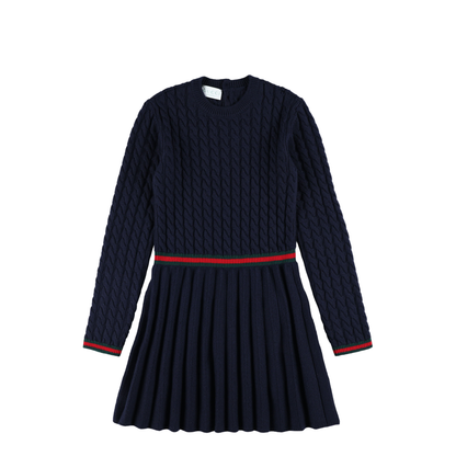 Blue Wool Dress with Web Detail
