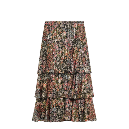 Silk Tiered Skirt with Floral Print