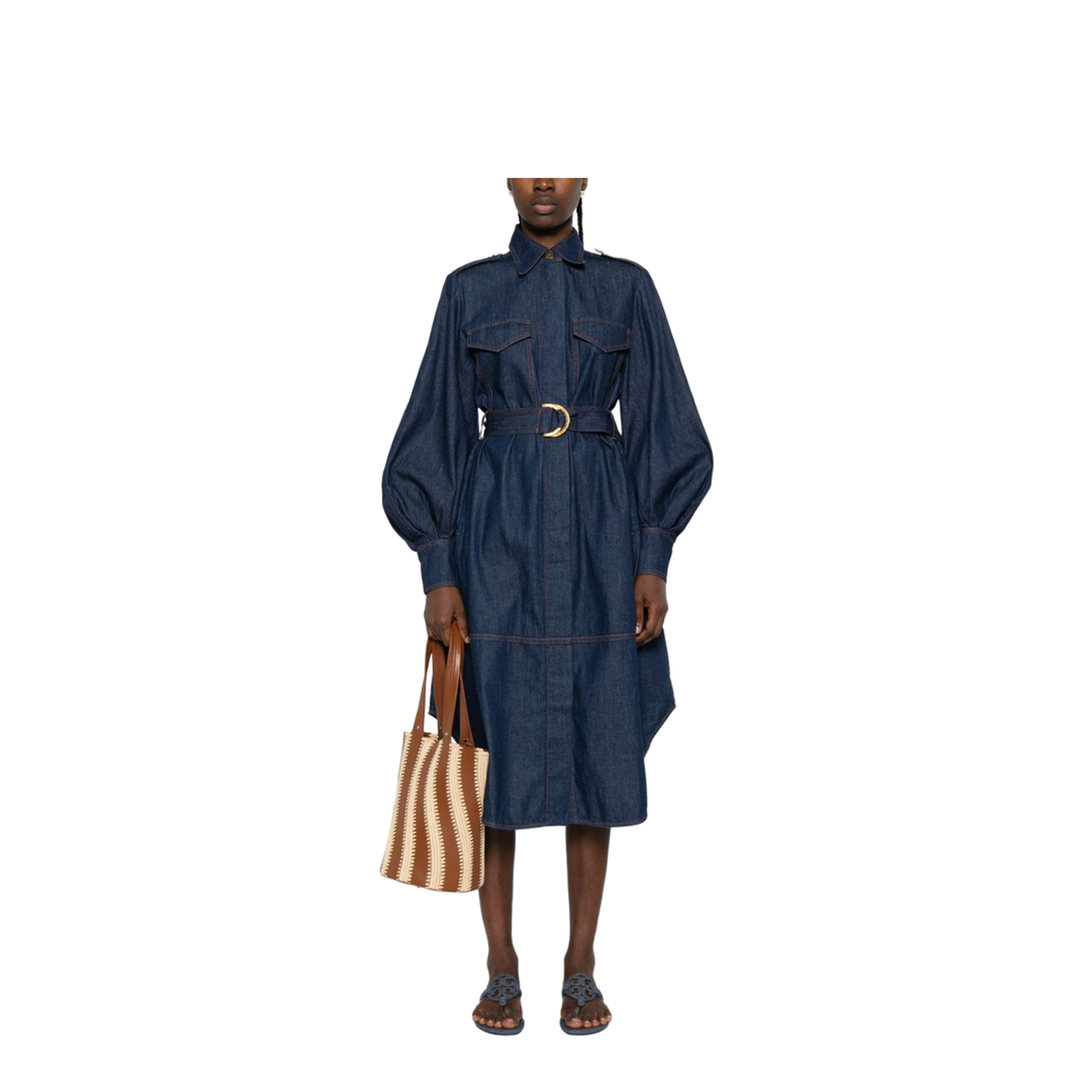 Hypnotic Tuck Midi Dress Navy Stripe