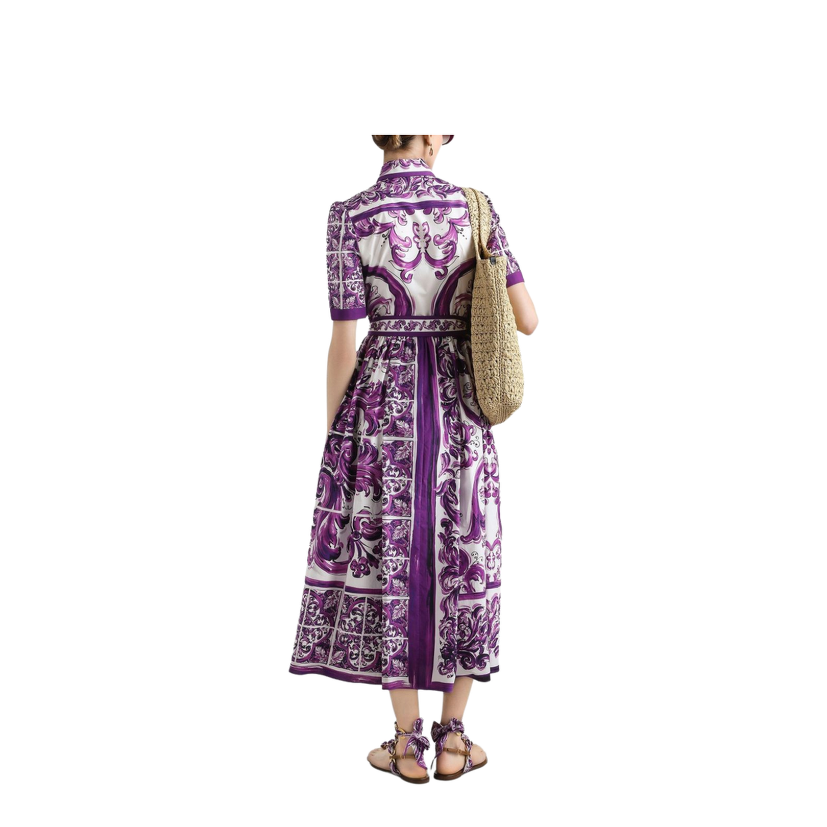 Majolica-print poplin shirt dress