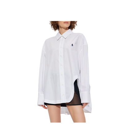 Shirt in White and Navy Blue Popeline