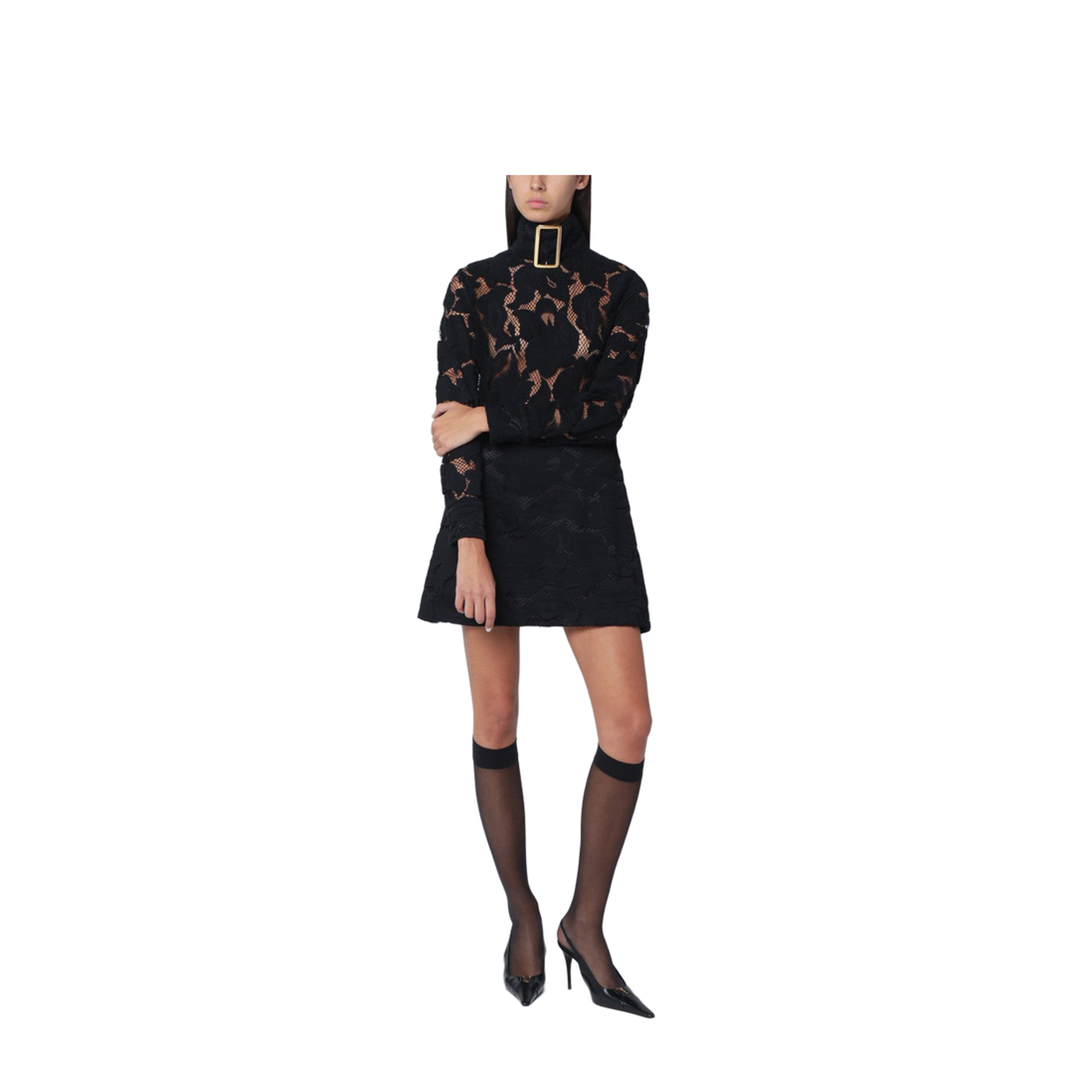 Black Mini Dress with Buckle Collar