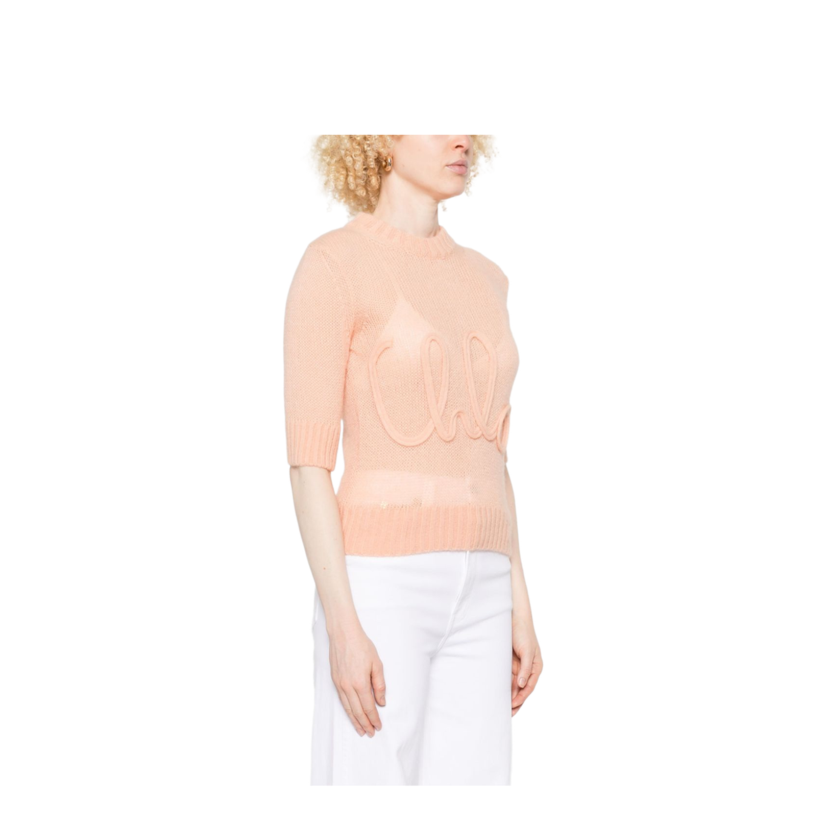 Elbow-Sleeve Logo Sweater in Alpaca Wool & Silk Knit