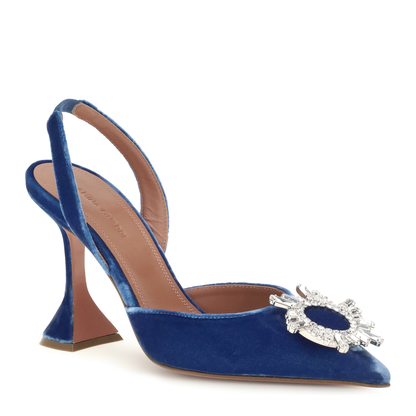 MAYFEYR - Amina Muaddi - Begum Velvet Slingback Sandals - 18S366568BEGINDIGOBLUE