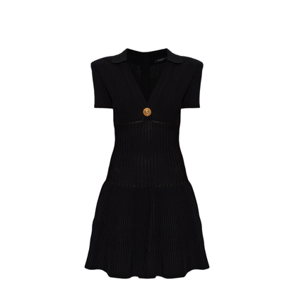 Short Flared Knit Dress Black