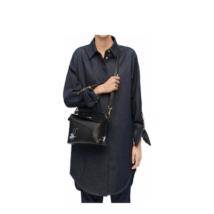 Small Puzzle Edge Bag in Soft Grained Calfskin Black