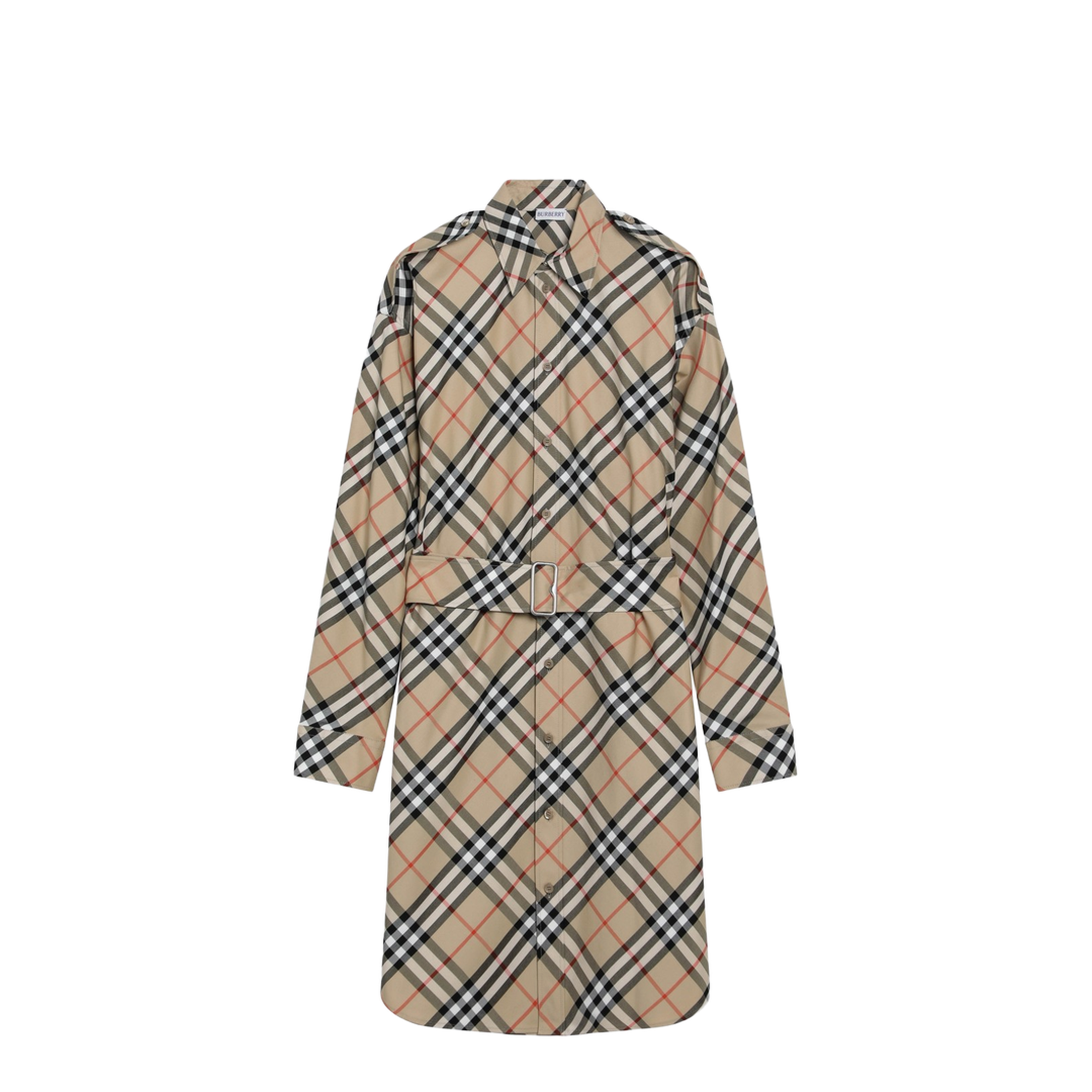 Beige Check Shirt Dress