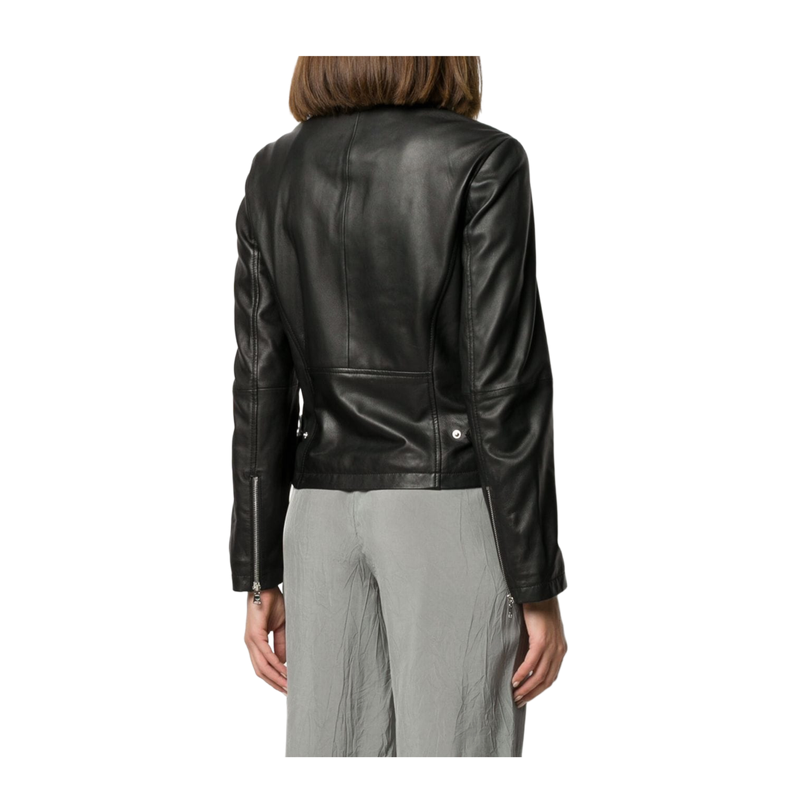 Black Leather Zipped Biker Jacket