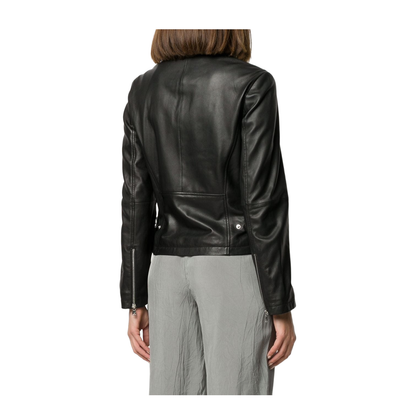 Black Leather Zipped Biker Jacket