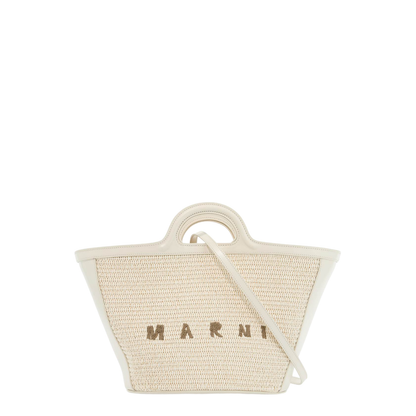 Beige Cotton and Nylon Handbag with Woven Design