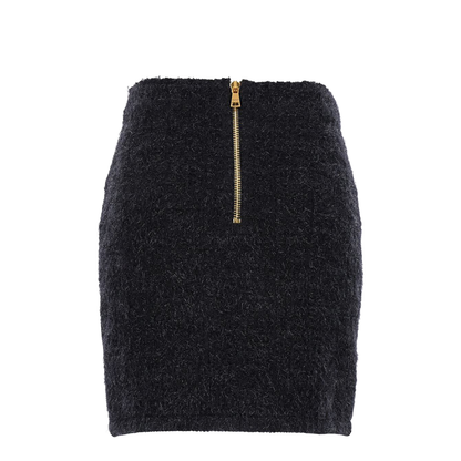 Black Pencil Mini Skirt With Jewel Buttons In Tweed