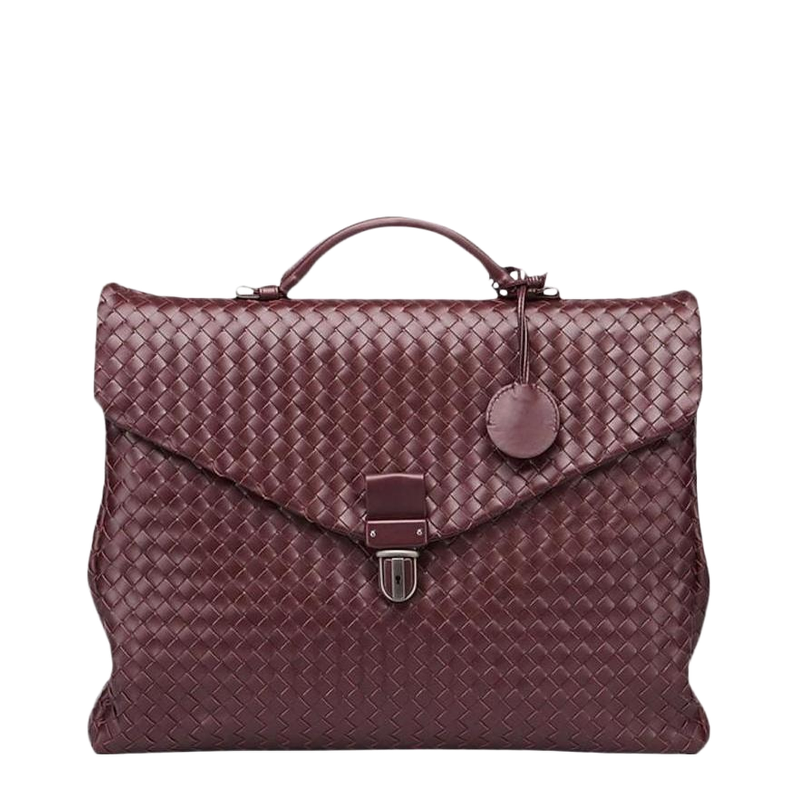 Intrecciato Large Leather Briefcase - Burgundy