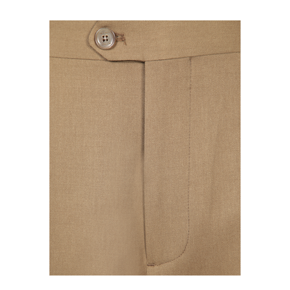 Zip and button closure. Back welt pockets. Belt loops.