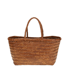 Mini Flat Gora Handwoven Basket & Buffalo Calf Leather Tote - Bruciato