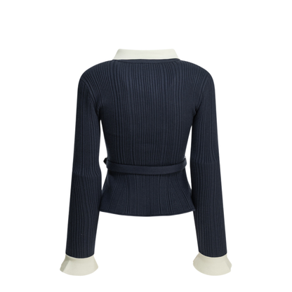 MAYFEYR - Self Portrait - Woven Knit Cardigan - PF26131CNNAVY