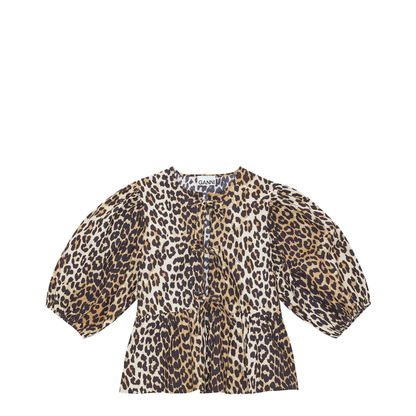 Printed Cotton Poplin Peplum Blouse Shirt