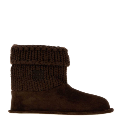 MAYFEYR - Miu Miu - Dark Brown Knit And Suede Ankle Boots - 5U796EF0153A31F0003