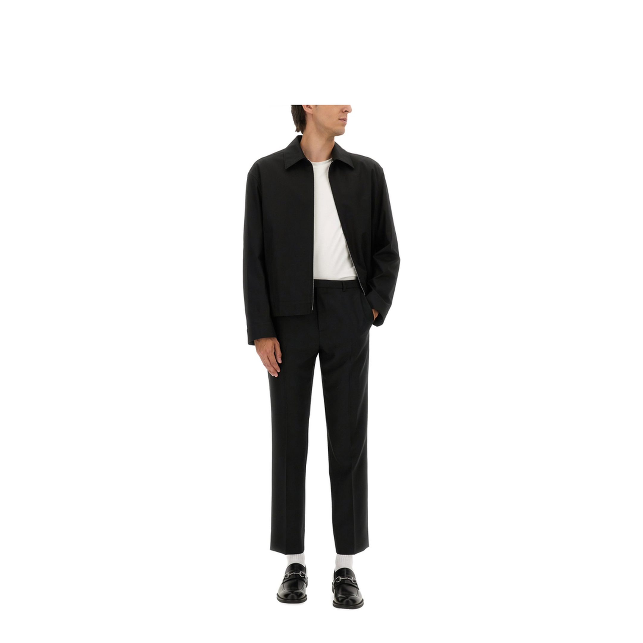 Cotton Twill Jacket with Web Detail in Black