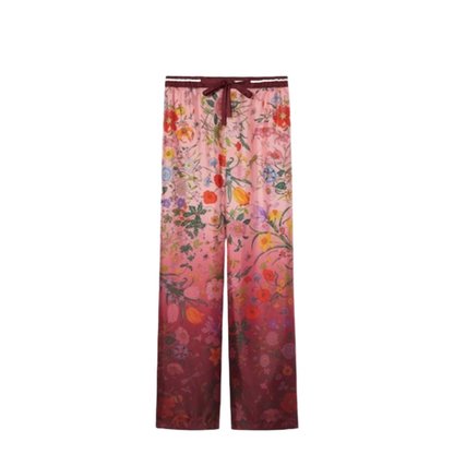 Printed Silk Pants in Pink and Rosso Ancora Red