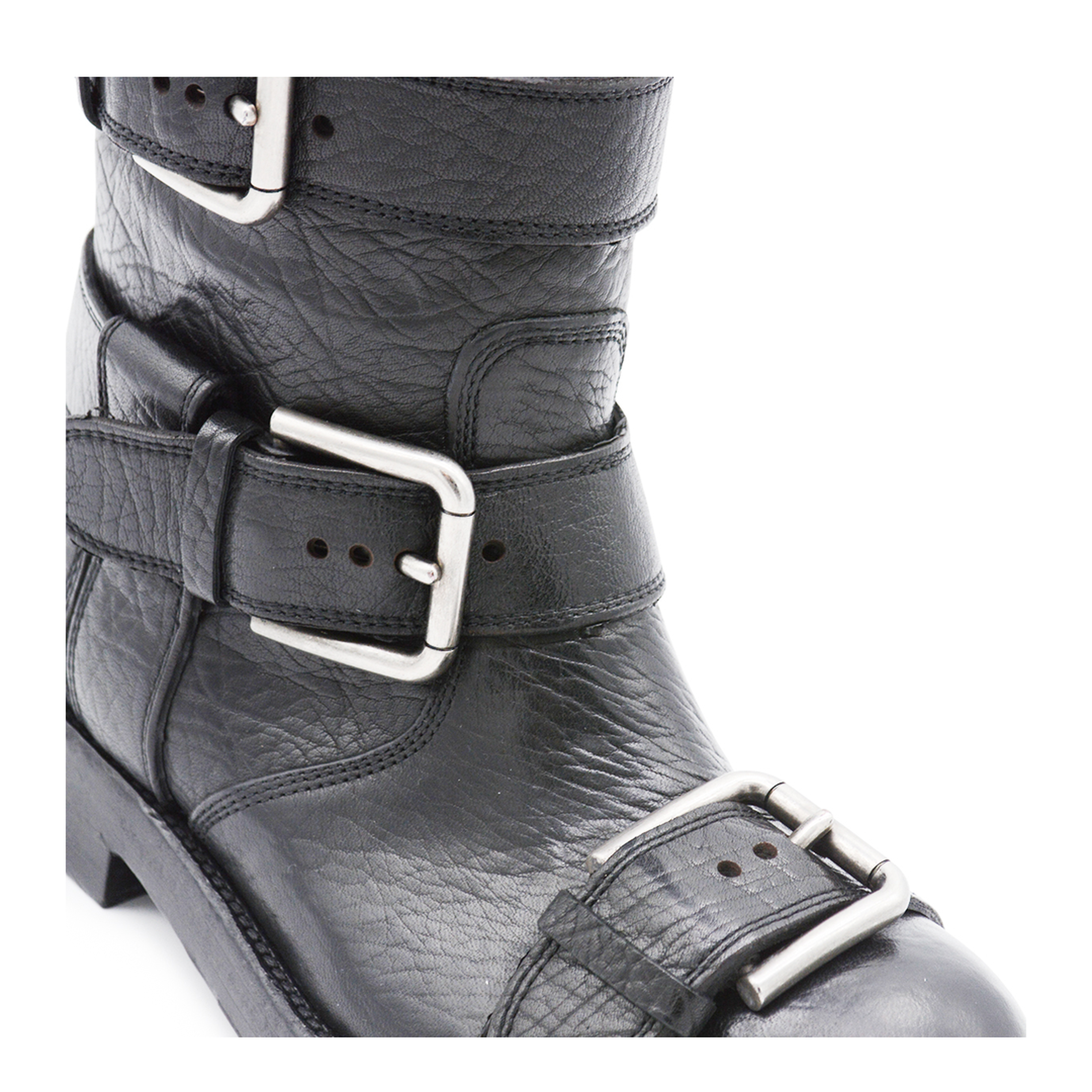 Black leather boots with straps