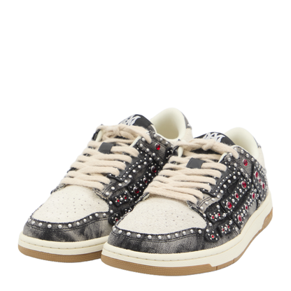 Skel Top Black Sneaker With Beads And Crystals