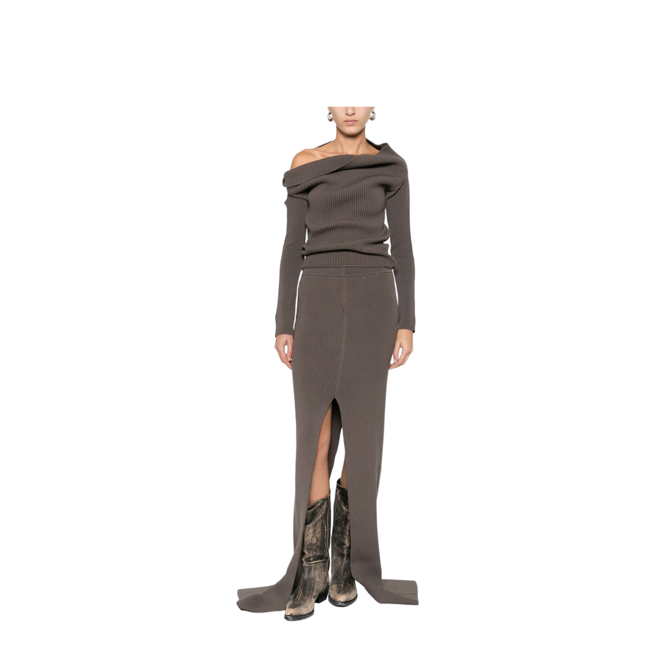 Wool Off-Shoulder Sweater in Brown