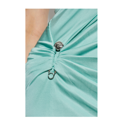 Dress with Decorative Safety Pin and Draping
