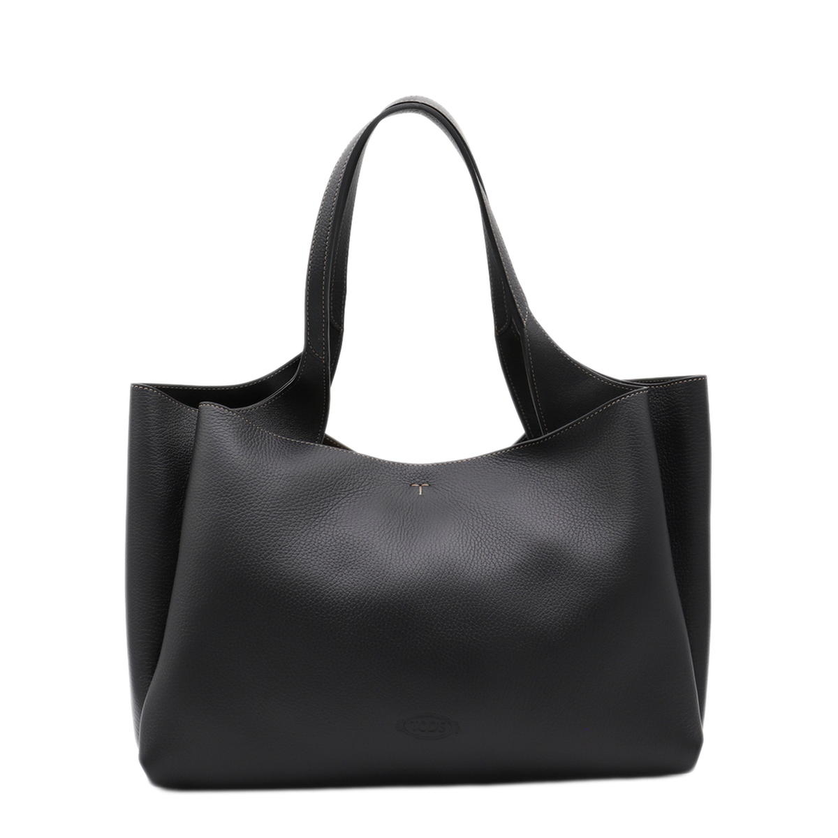 T Timeless Medium Hammered Leather Tote - Black