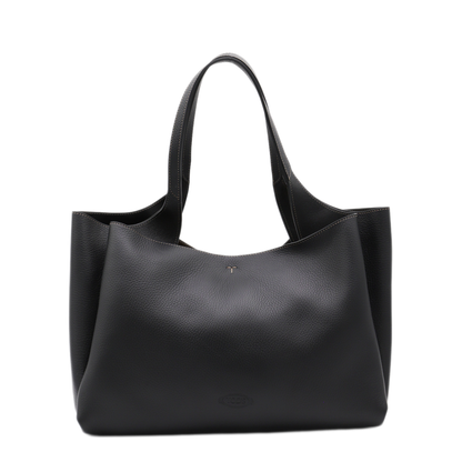 T Timeless Medium Hammered Leather Tote - Black