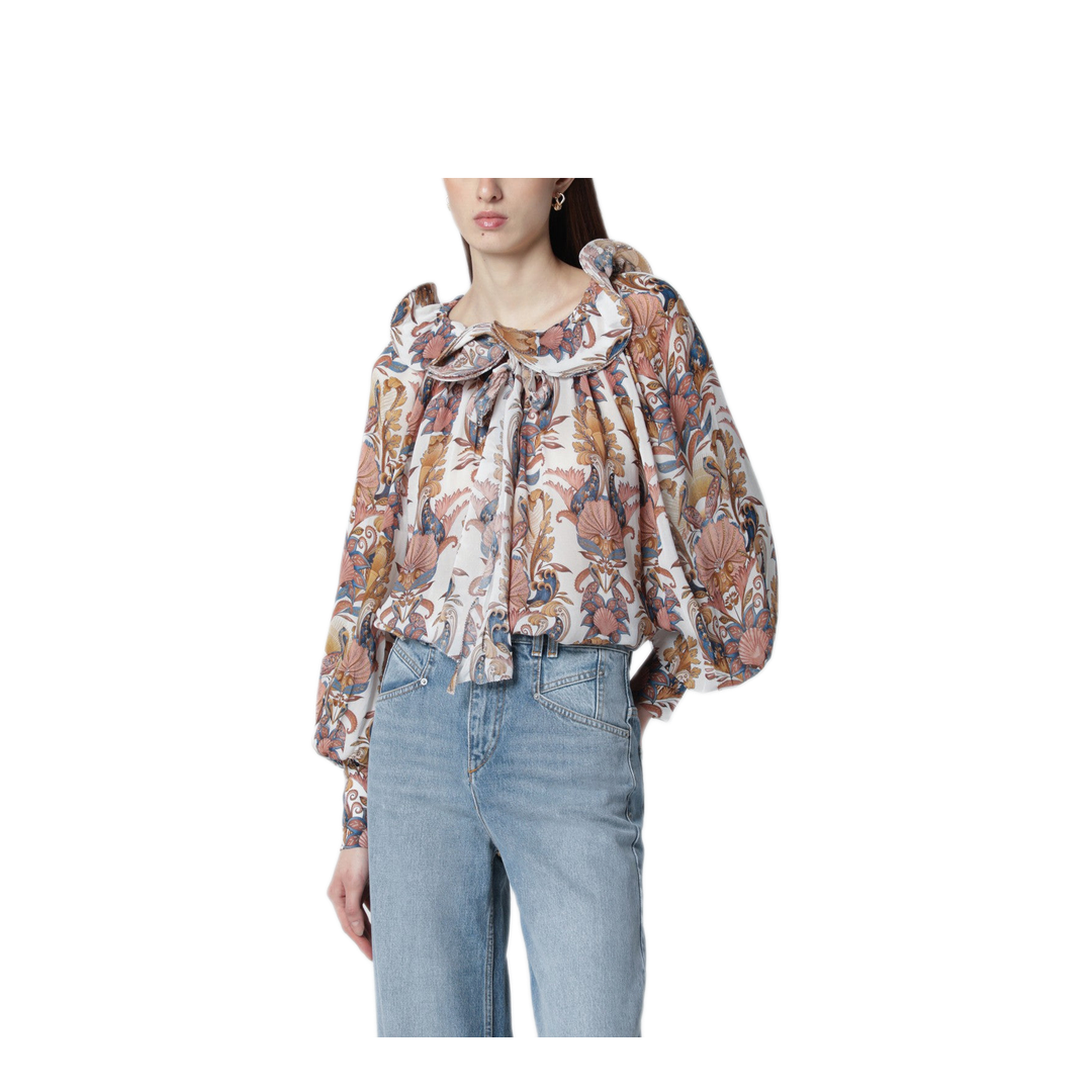 MAYFEYR - Farm Rio - White Sea Garden Blouse With Ruffles - 348823PL26084